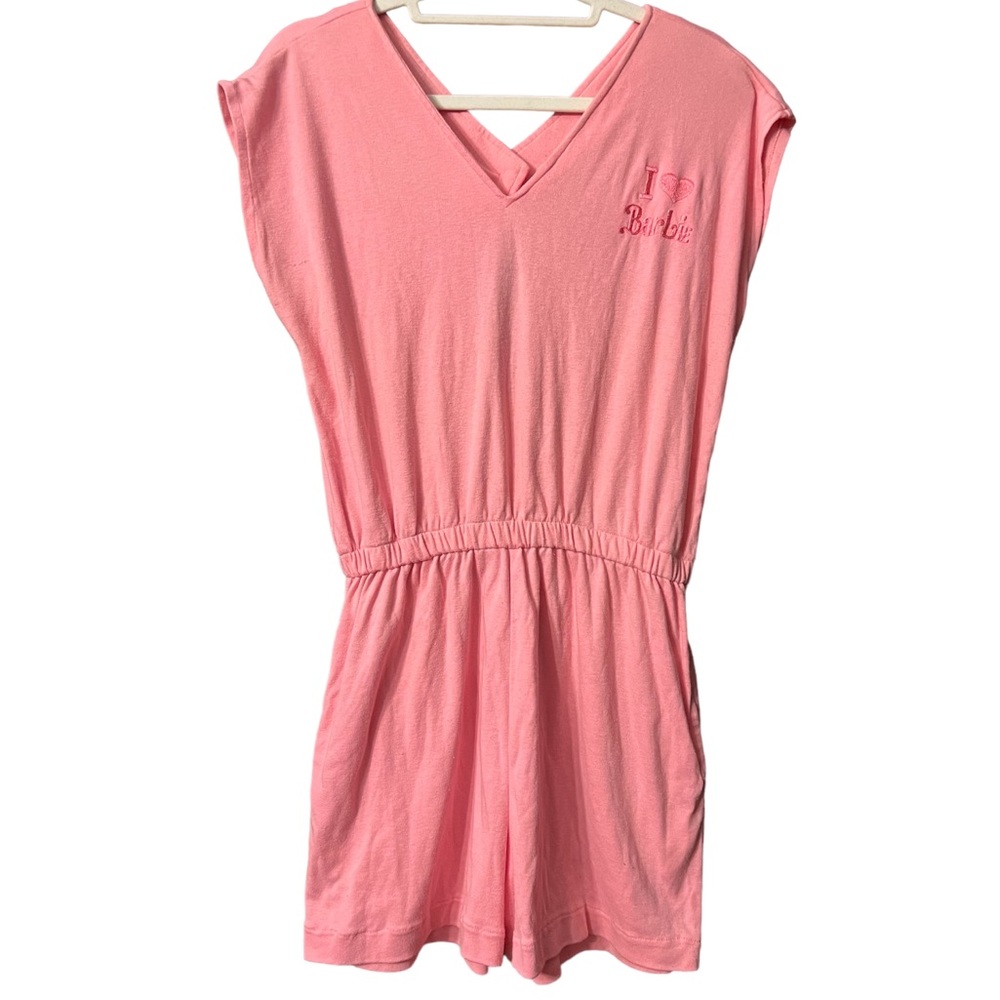 Vintage Barbie Pink Romper with “I Heart Barbie” Embroidery L/XL No Tag